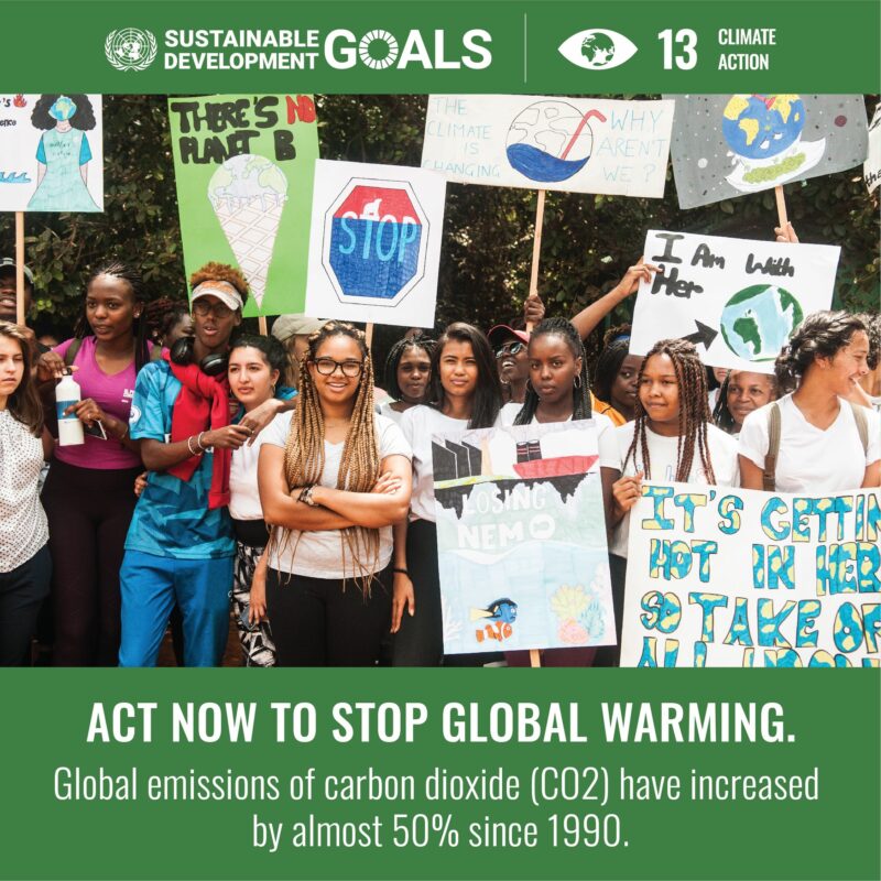 Sustainable Development Goal 13. It says: 'Act now to stop global warming'.